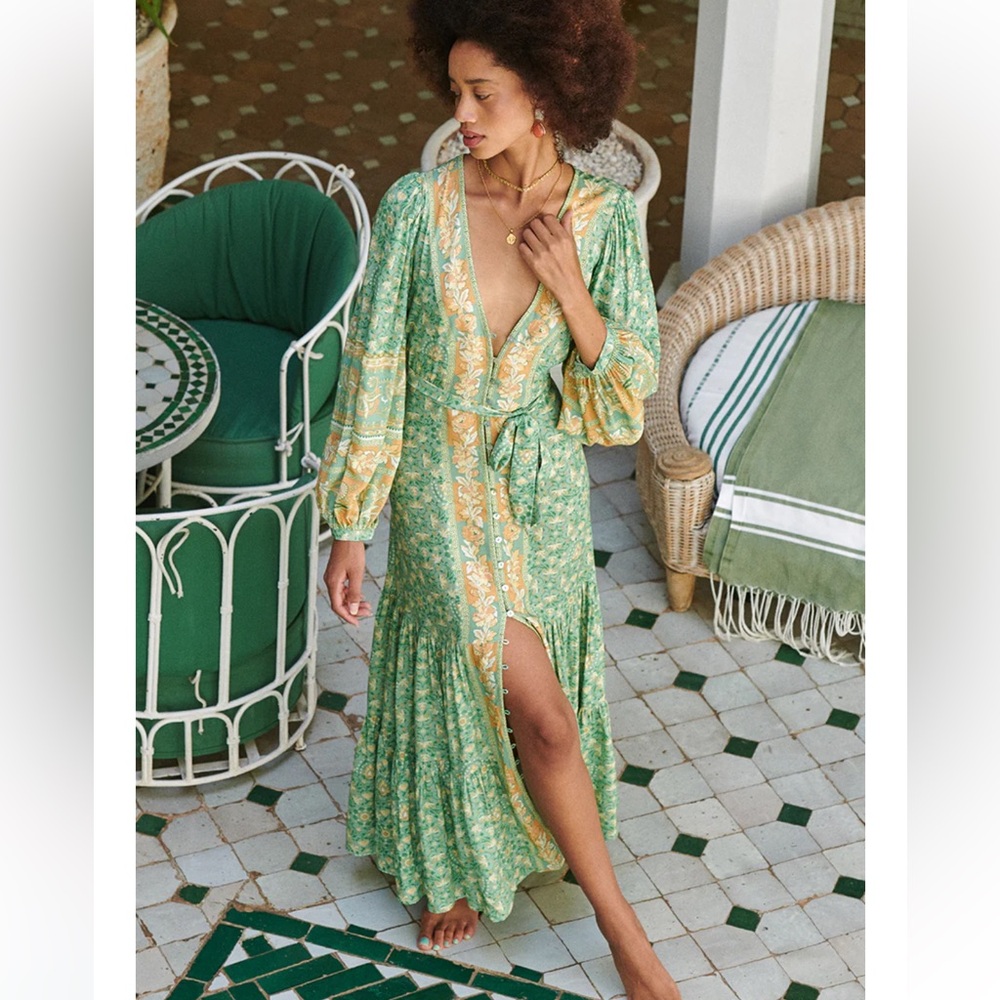 SPELL Madame Peacock Gown in Emerald - Picture 5 of 10